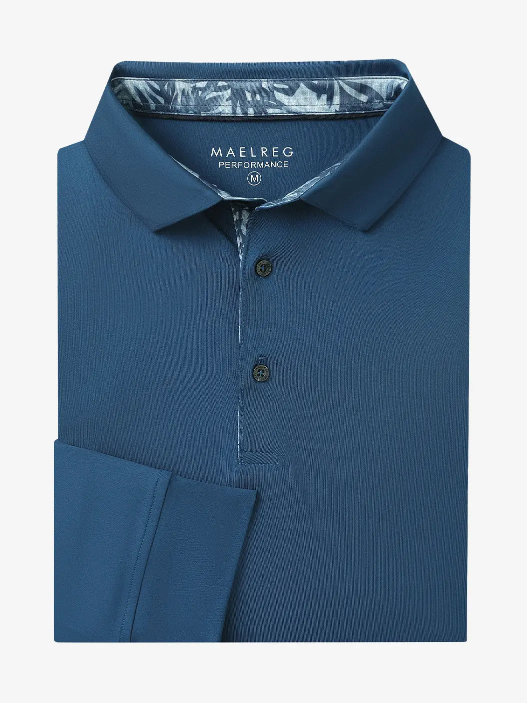 Folded view of BLUE Long Sleeve Solid Jersey Polo showing fabric texture and neat folds
