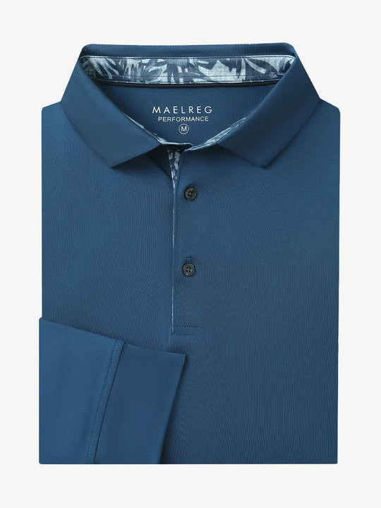 Folded view of BLUE Long Sleeve Solid Jersey Polo showing fabric texture and neat folds