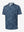 3D view of dark blue plant stretch printed collarless henley golf shirts.