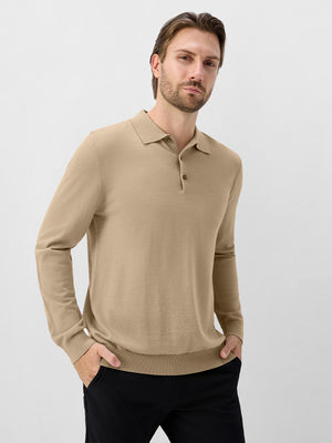 Long Sleeve Pure Merino Wool Knit Soft Polo Shirts