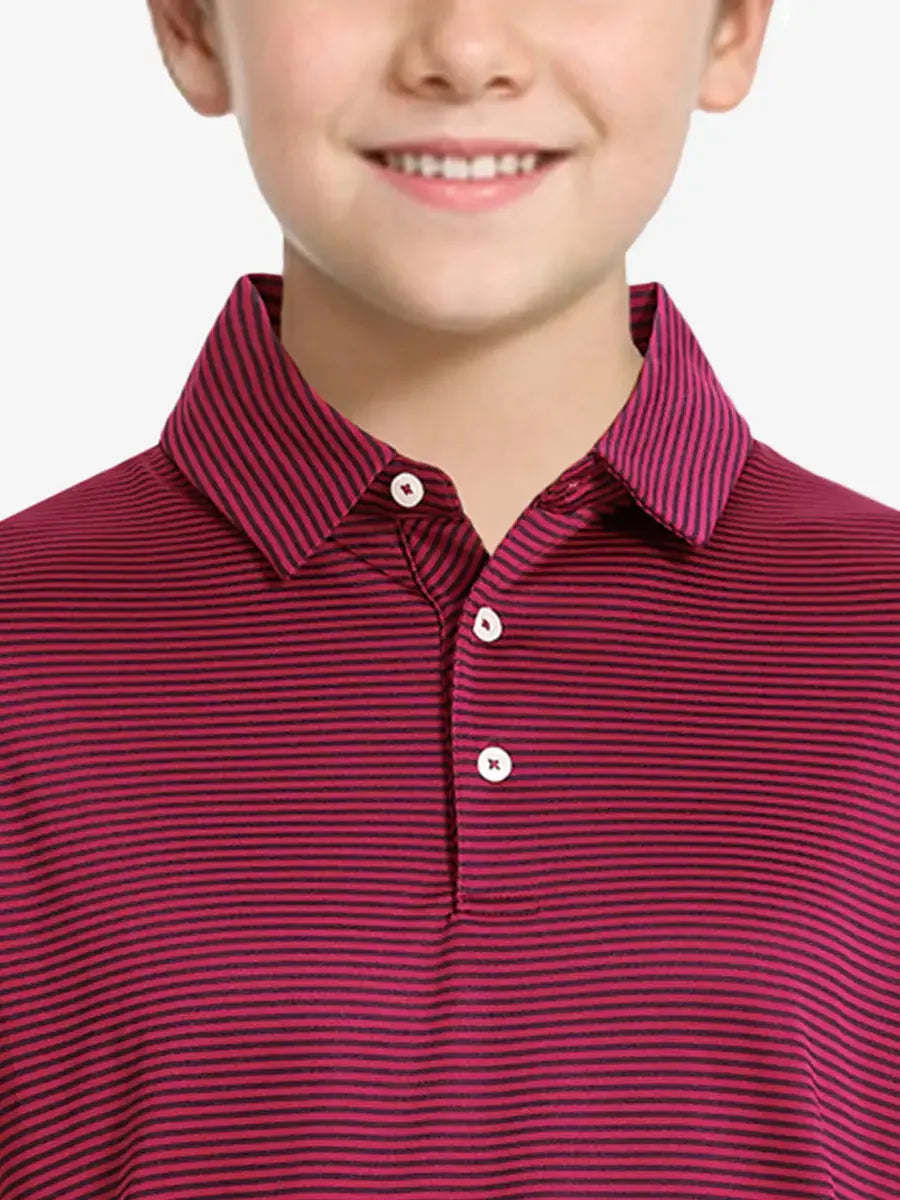 MAELREG Youth Cooling Polo – front upper-body close-up in Red Stripe
