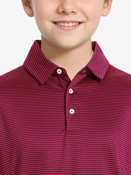 MAELREG Youth Cooling Polo – front upper-body close-up in Red Stripe