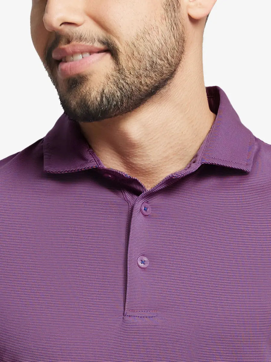 PINK BLUE STRIPE STRIPE Pinstripe Jersey Performance Polo front view from nose to chest								
