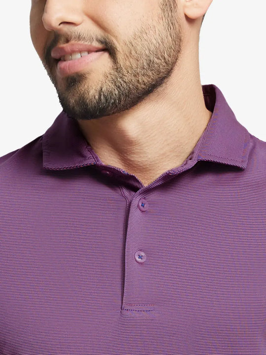 PINK BLUE STRIPE STRIPE Pinstripe Jersey Performance Polo front view from nose to chest								
