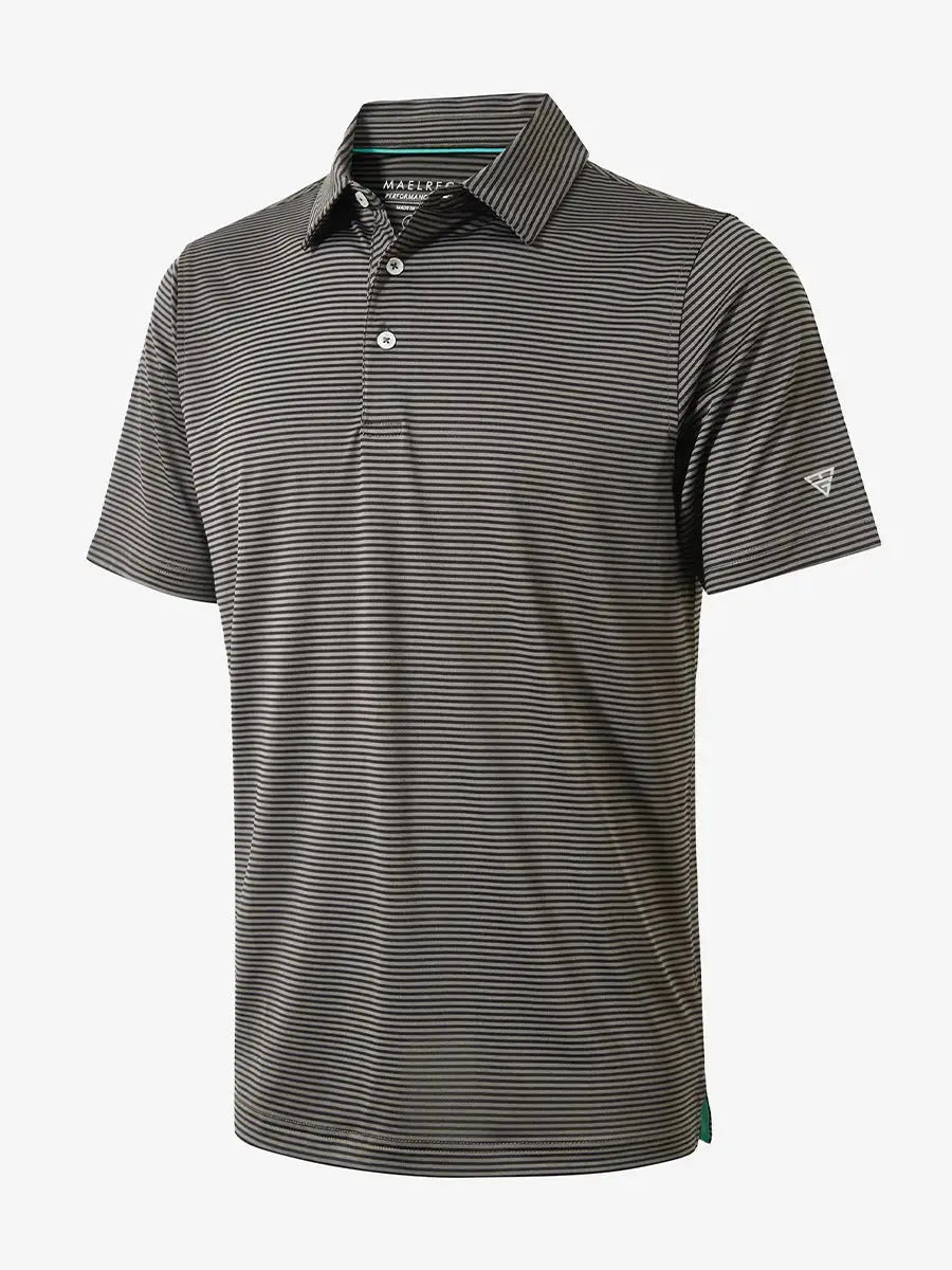 3D view highlighting the Cooling Stripe Golf Shirt’s stripe pattern and design in BLACK STRIPE