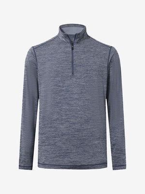 3D render of misty blue white grid featherweight midlayer quarter zip pullover