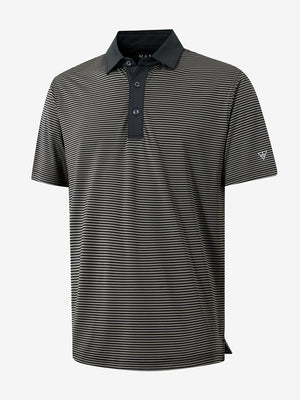 3D view of black stripe upgraded two-tone striped quick dry polo shirt.