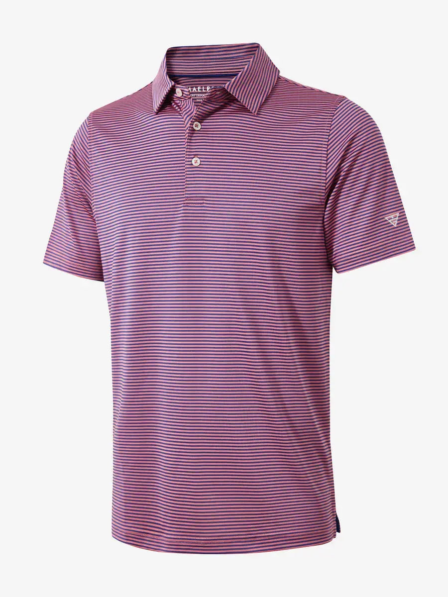 3D visualization of Cooling Stripe Golf Shirt in PINK BLUE STRIPE, emphasizing stripe pattern and texture