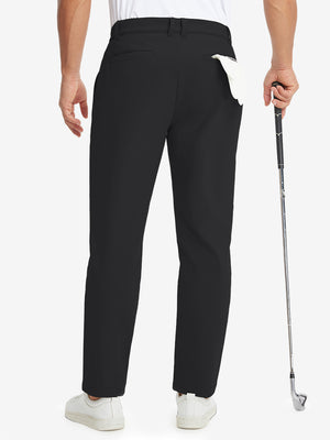 Model holding a golf club with one hand, back lower body shot wearing black water-resistant stretch heat-tech winter trousers