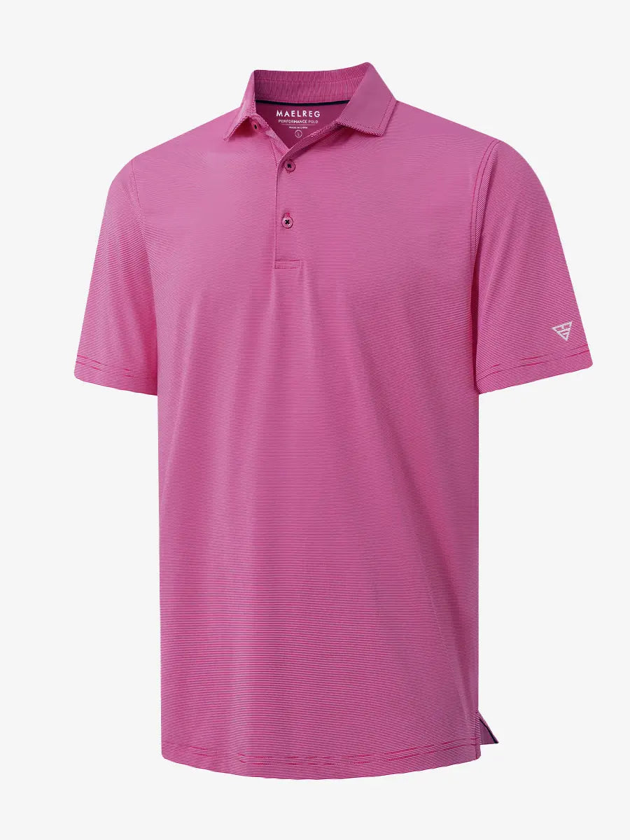 Folded ROSE STRIPE Pinstripe Jersey Performance Polo neatly displayed								
