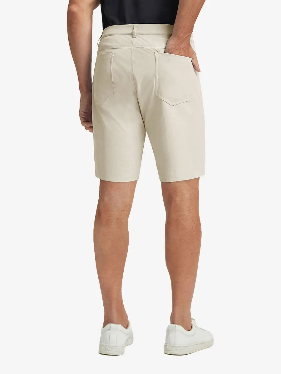 LIGHT KHAKI 4-way Stretch Performance Solid Shorts, back lower body view for golf wear, 9 Inch style