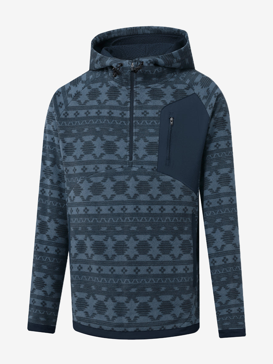 3D front view of the Quarter Zip Polar Fleece Sweatshirt in Navy Ethnic, simple and athletic look.