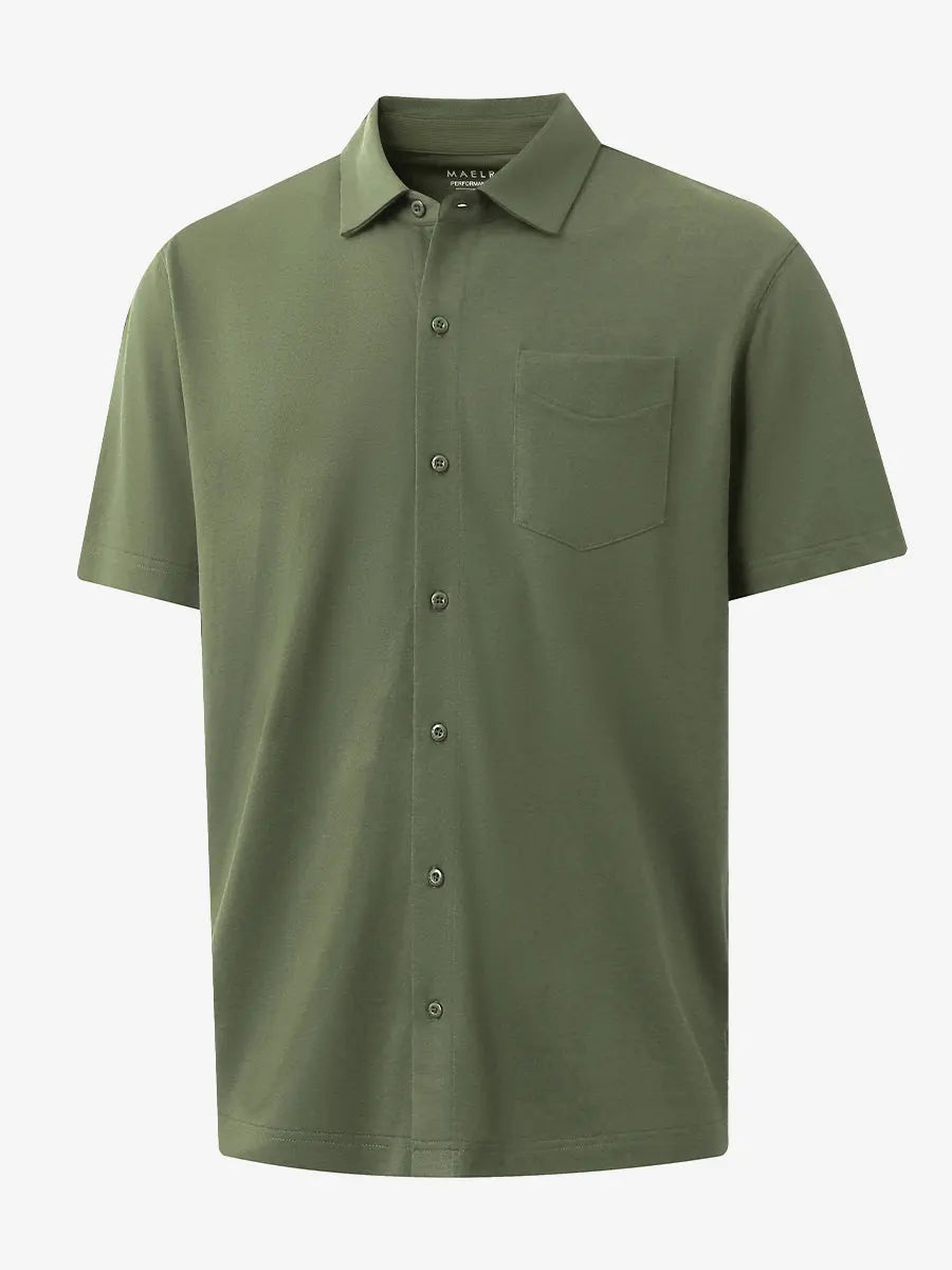 3D rendering of OLIVE GREEN Cotton Blend Plain Shirt.