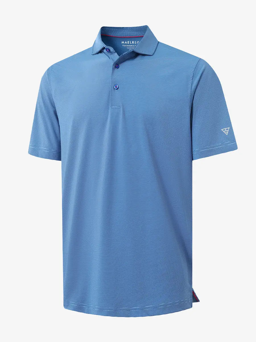 Folded AQUA STRIPE Pinstripe Jersey Performance Polo neatly displayed								
