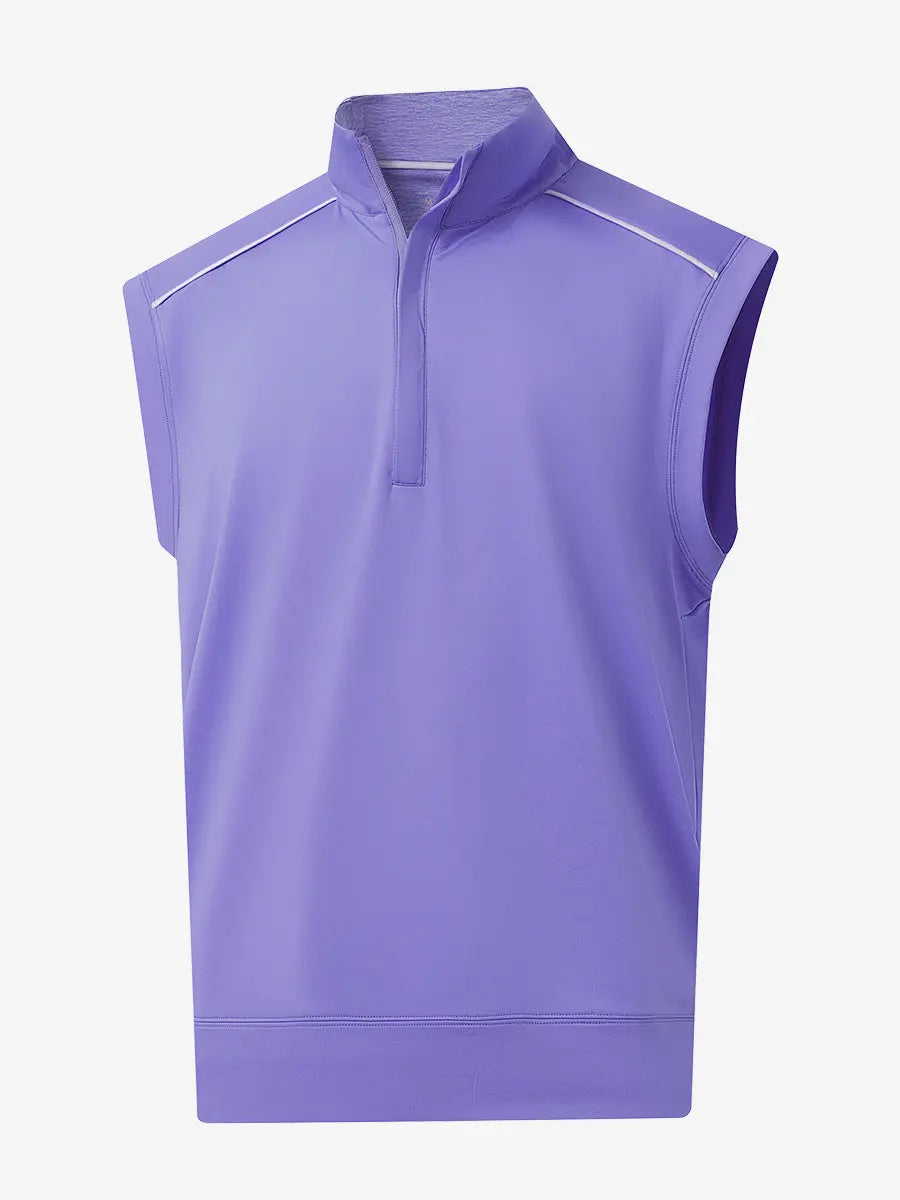 3D view of LAVENDER Stretch Solid Fleece Quarter-Zip Vest showing fit and texture.								
