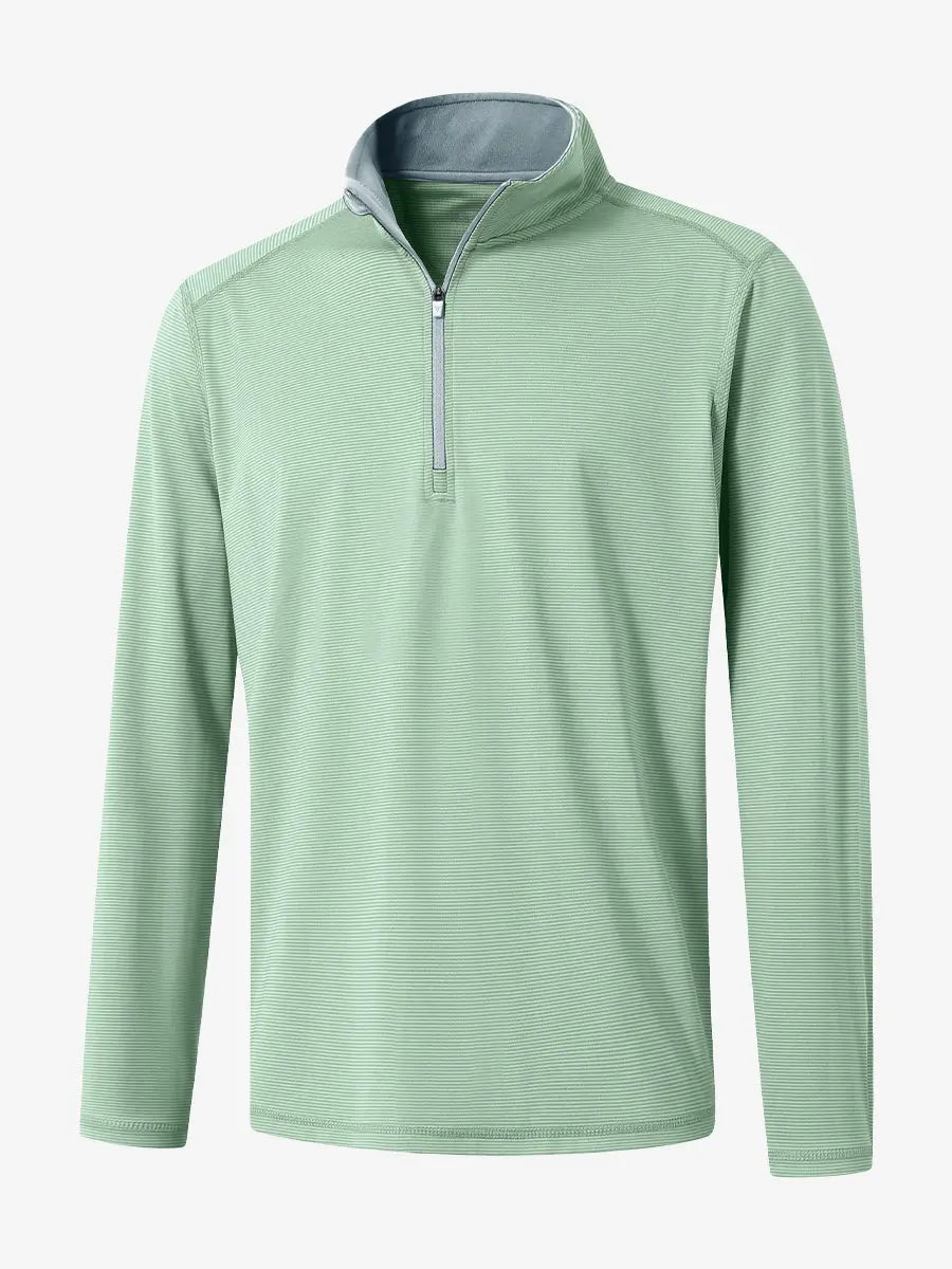 3D rendering of the Pinstripe Quarter Zip Pullover showcasing structure and design – BERYL GREEN MELANGE