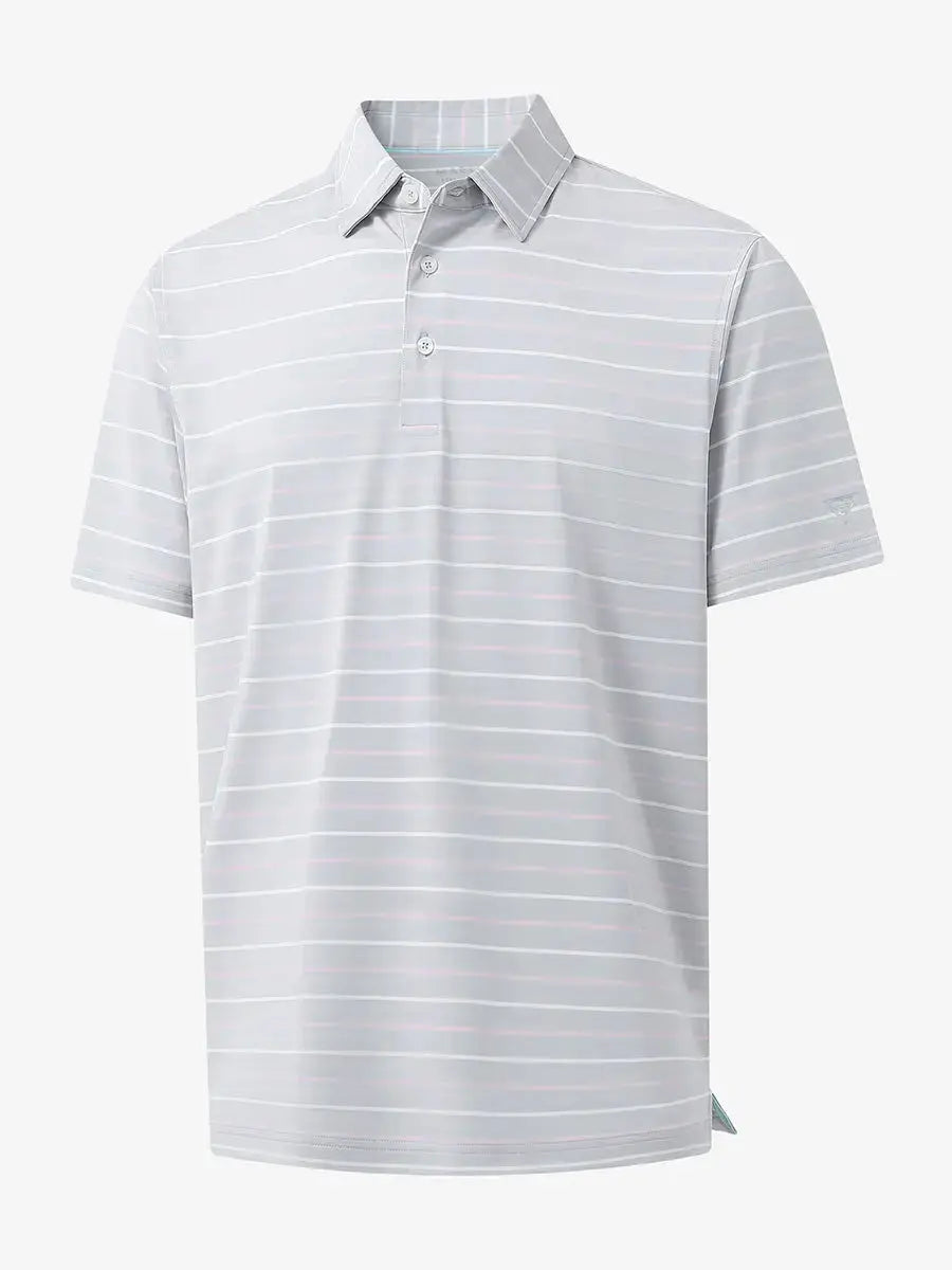 3D display of LIGHT GREY STRIPE Kids Stylish Stripe Polo Shirt showing stripes and design.