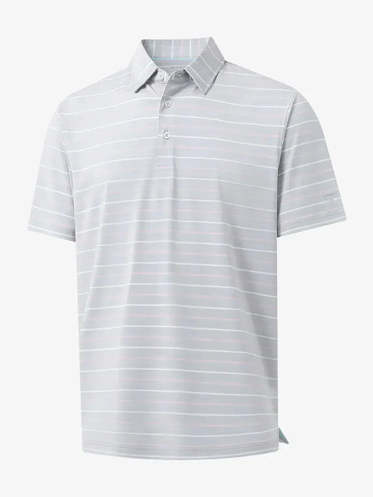3D display of LIGHT GREY STRIPE Kids Stylish Stripe Polo Shirt showing stripes and design.