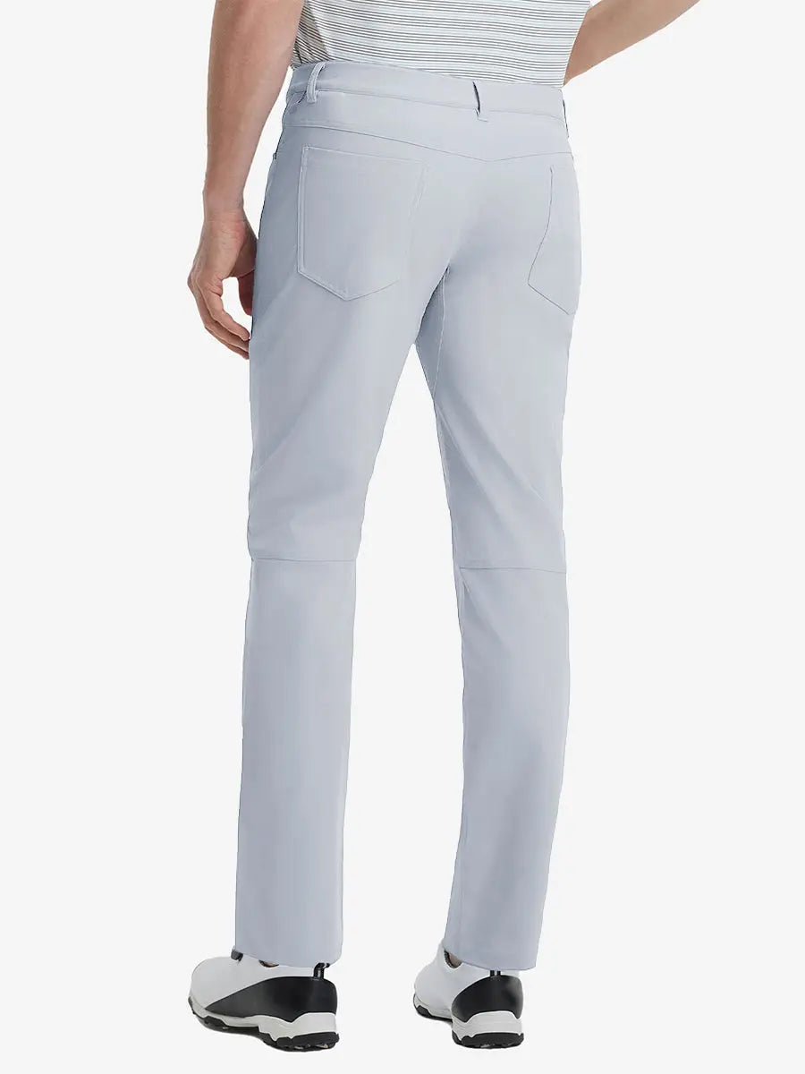 Back view of Stretch Plain Everyday Pants, tailored silhouette with clean lines – GLACIER GREY