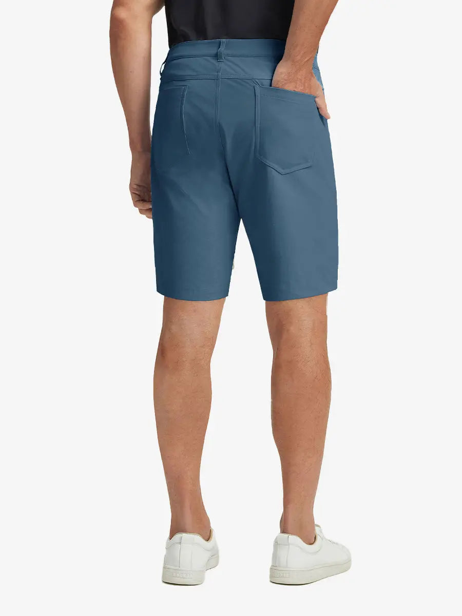 GRAYISH BLUE 4-way Stretch Performance Solid Shorts, back lower body view for golf wear, 9 Inch style
