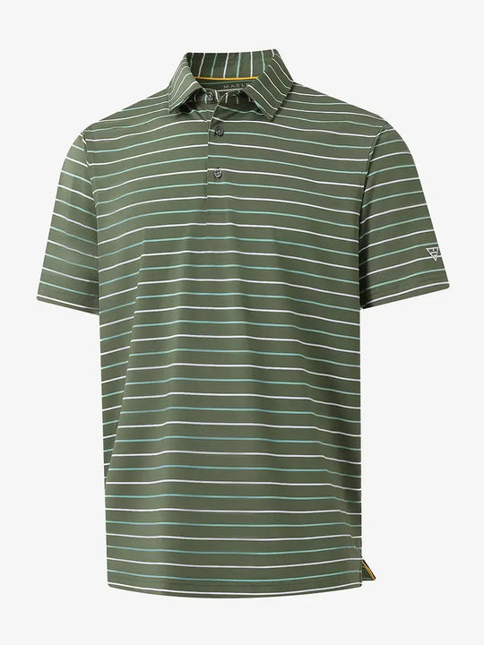 3D display of OLIVE GREEN STRIPE Kids Stylish Stripe Polo Shirt showing stripes and design.