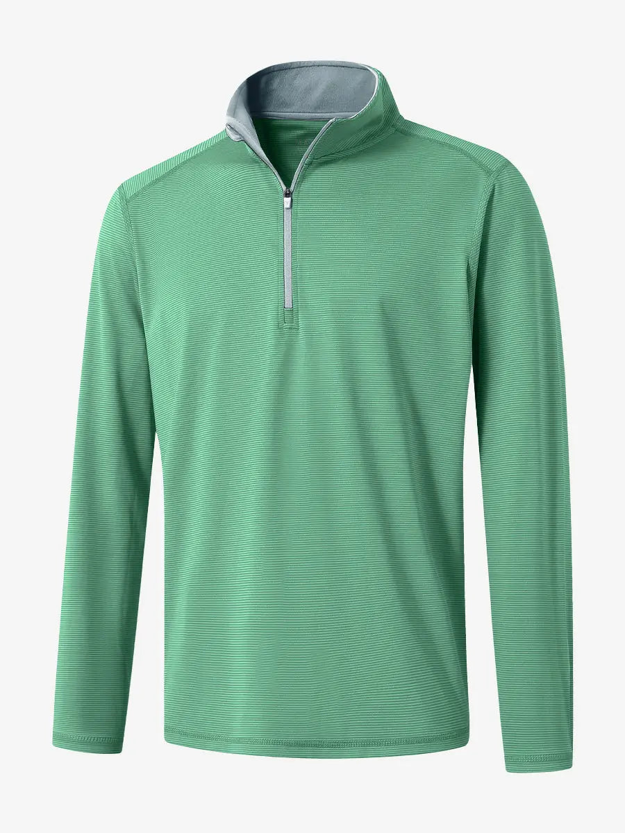 3D rendering of the Pinstripe Quarter Zip Pullover showcasing structure and design – GREEN MELANGE