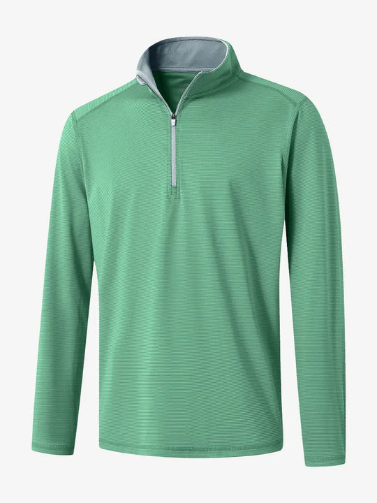 3D rendering of the Pinstripe Quarter Zip Pullover showcasing structure and design – GREEN MELANGE