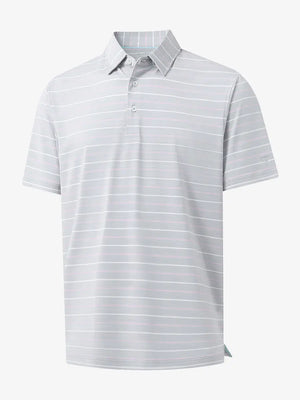3D mockup of LIGHT GREY STRIPE Stylish Performance Golf Polo showing fabric design and silhouette