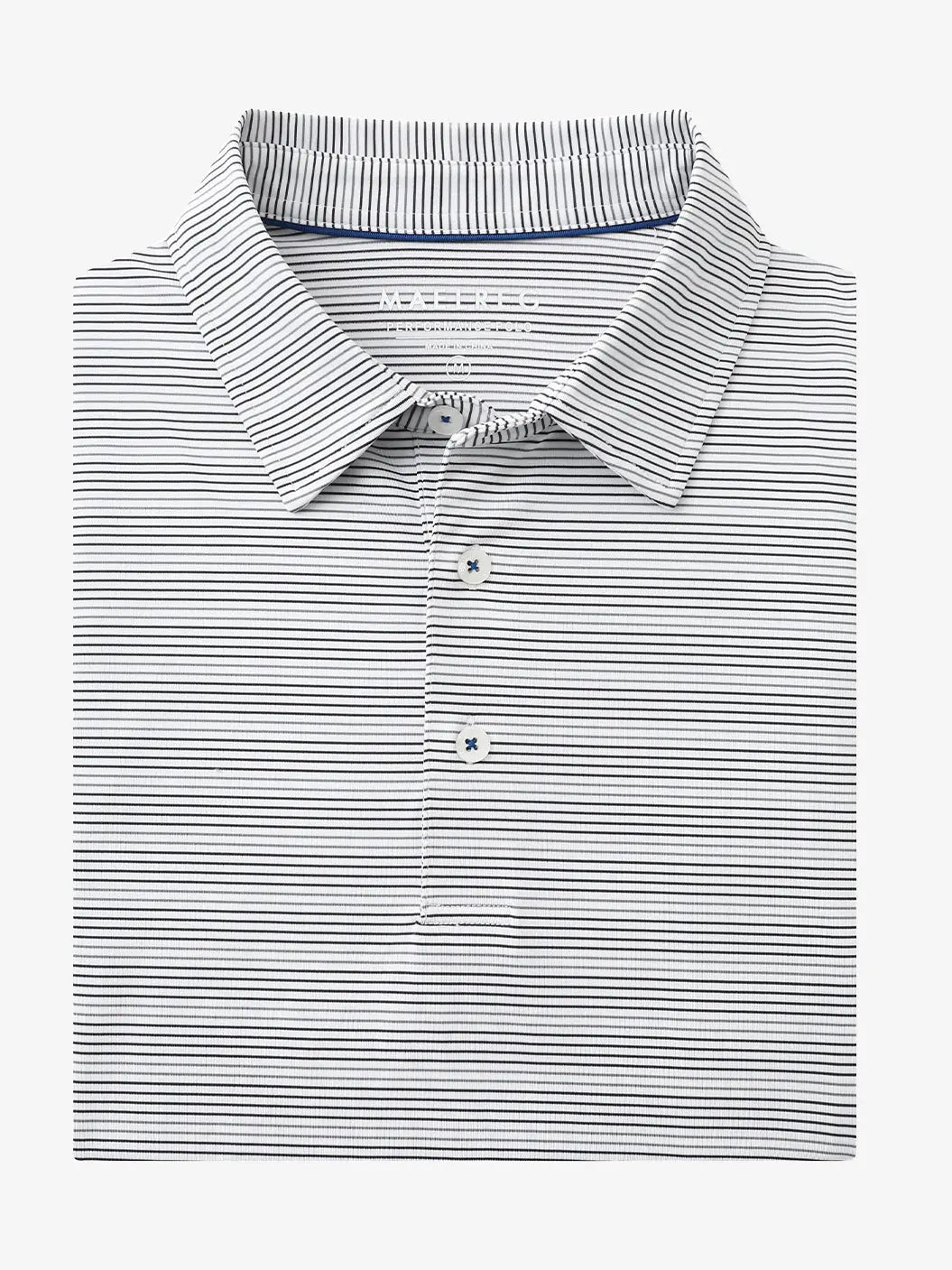 Folded Dark Grey Neutral Grey Performance Stripe Golf Shirt shown flat