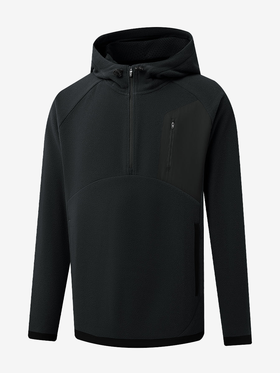 3D front view of the Quarter Zip Polar Fleece Sweatshirt in Black, simple and athletic look.