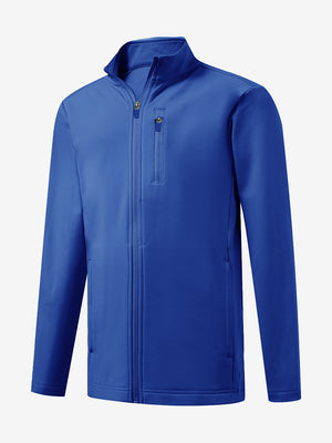 3D view of kids soft lightweight fleece lined jacket in klein blue.