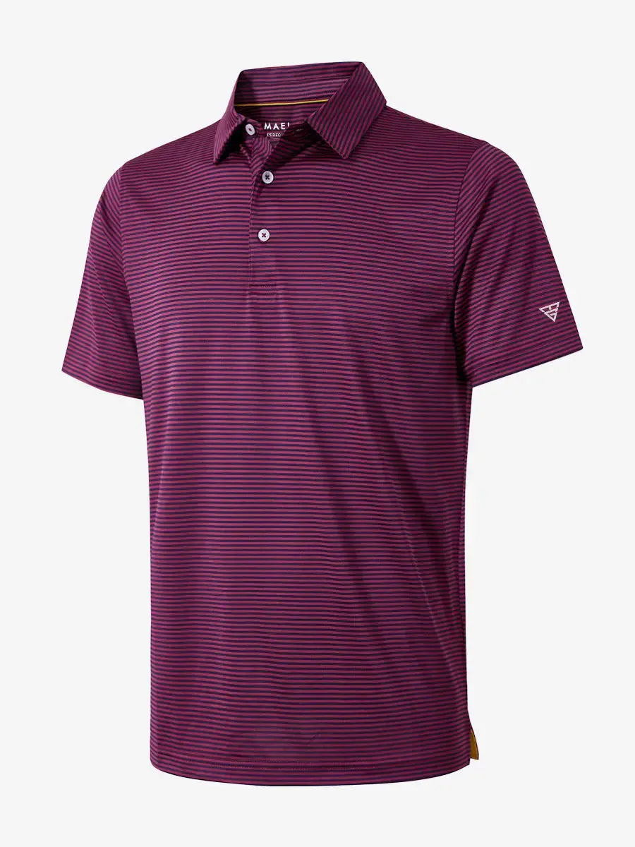 Performance Cooling Polo – 3D product view in Maroon Stripe for kids