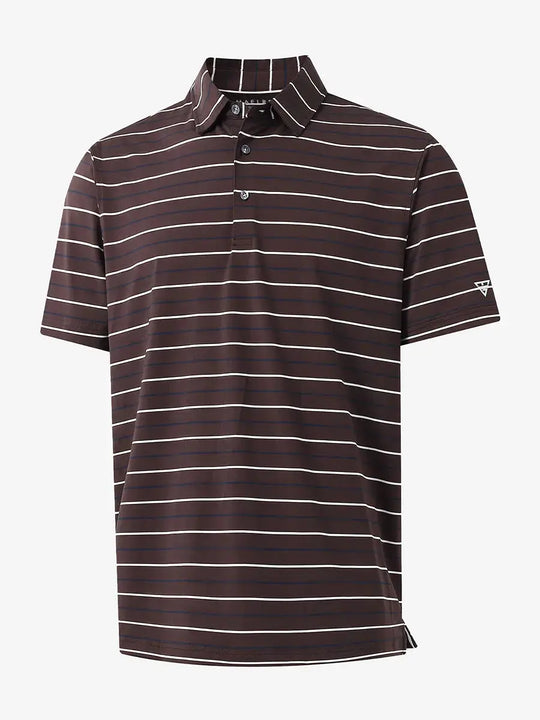 3D display of BROWN STRIPE Kids Stylish Stripe Polo Shirt showing stripes and design.