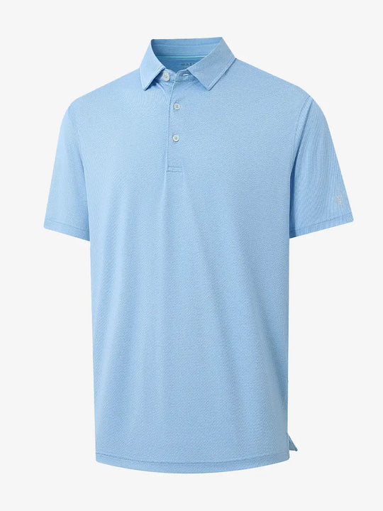 3D view of BLUE HEATHER Premium Stretch Heather Polo showing texture and fit.