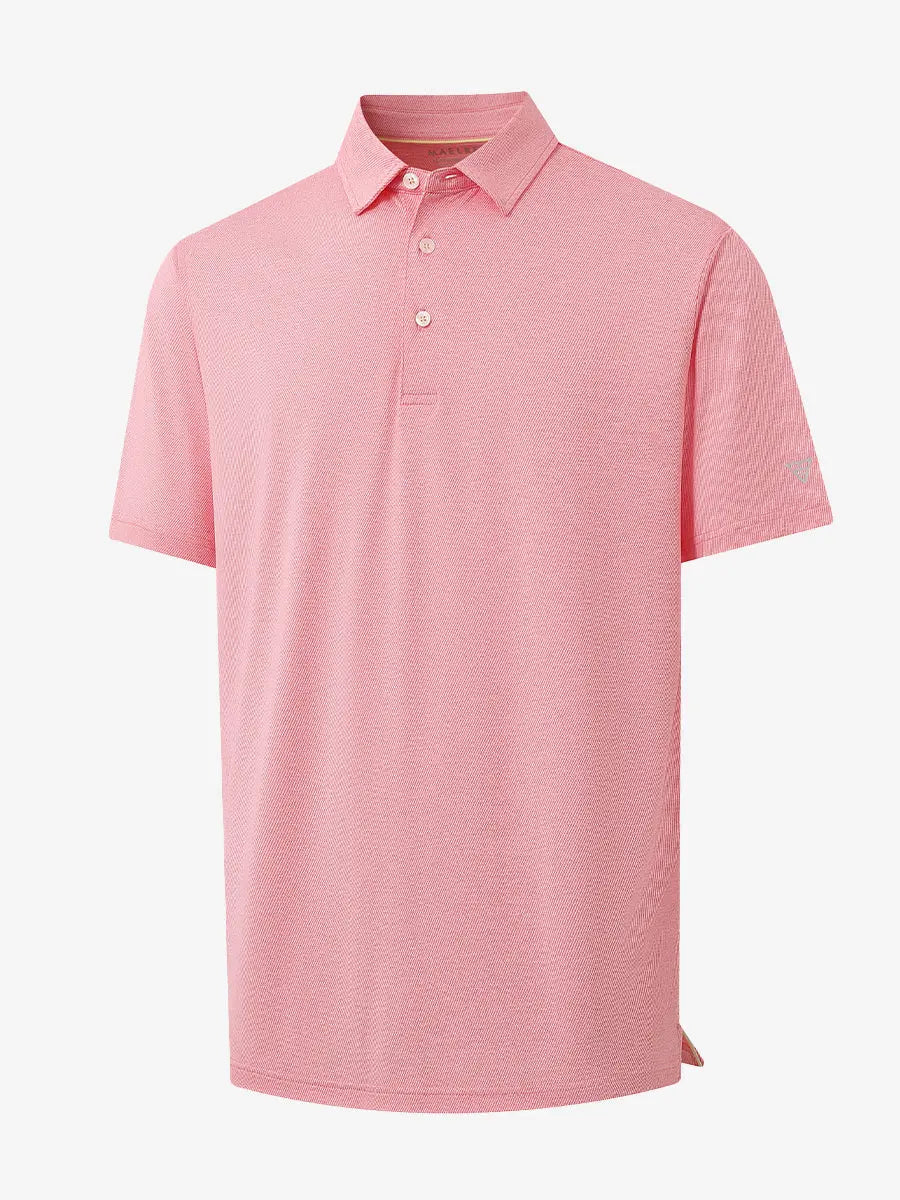 3D view of PINK HEATHER Premium Stretch Heather Polo showing texture and fit.