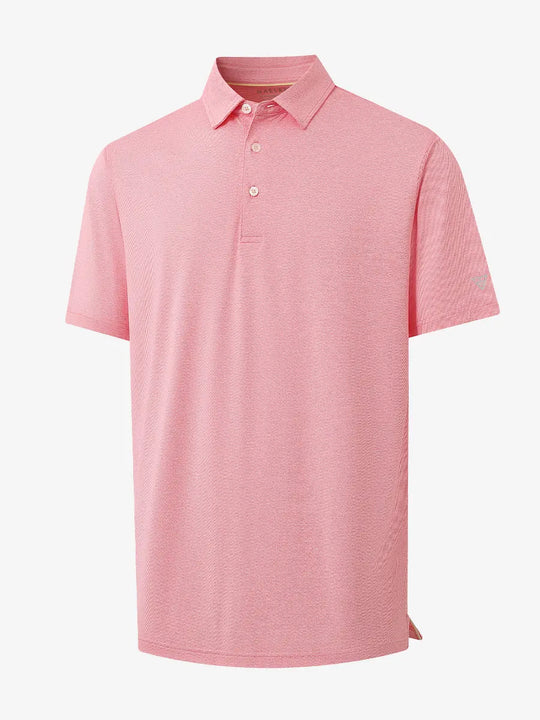 3D view of PINK HEATHER Premium Stretch Heather Polo showing texture and fit.
