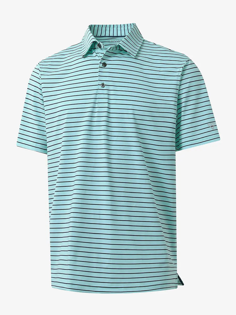 3D render of TURQUOISE/NAVY STRIPE Polo highlighting bold striped texture