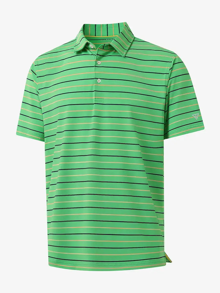 3D display of GREEN STRIPE Kids Stylish Stripe Polo Shirt showing stripes and design.