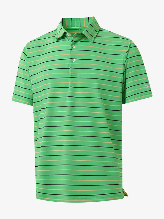 3D display of GREEN STRIPE Kids Stylish Stripe Polo Shirt showing stripes and design.
