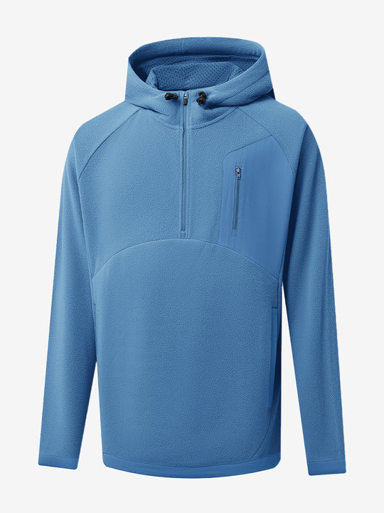 3D front view of the Quarter Zip Polar Fleece Sweatshirt in Misty Blue, simple and athletic look.
