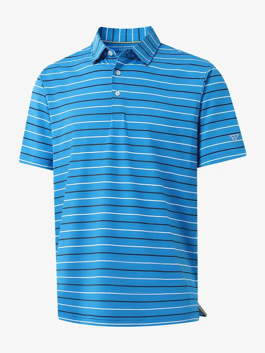 3D display of CLASSIC BLUE STRIPE Kids Stylish Stripe Polo Shirt showing stripes and design.