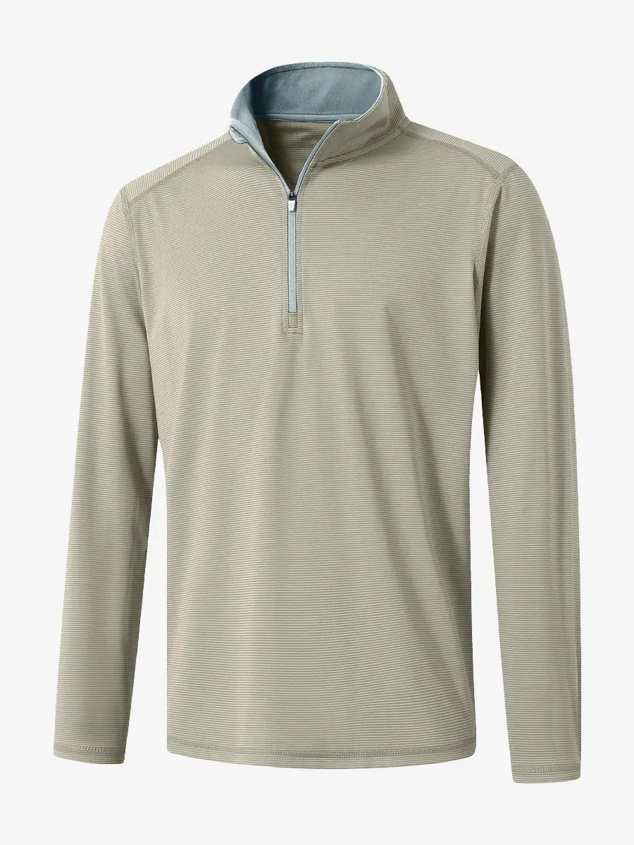 3D rendering of the Pinstripe Quarter Zip Pullover showcasing structure and design – DARK KHAKI MELANGE