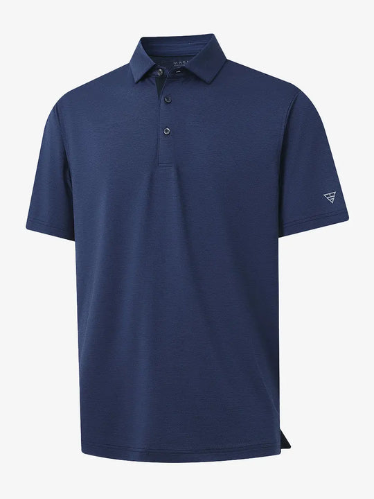 3D view of DARK BLUE HEATHER Ventilated Heather Jacquard Polo showing texture and collar shape