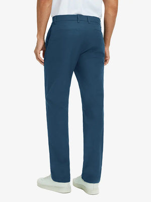 Rear lower leg view of Water Repellent 8 Pockets Pants in BLUE INDIGO，showing fabric texture and fit.