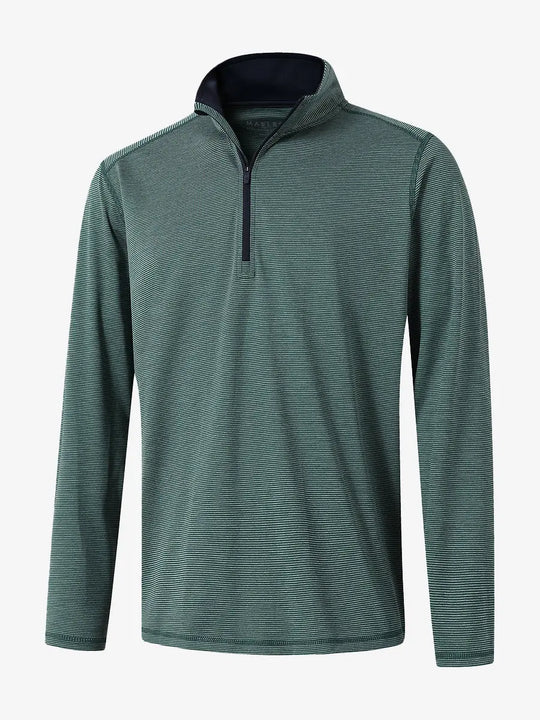 3D rendering of the Pinstripe Quarter Zip Pullover showcasing structure and design – DARK GREEN MELANGE