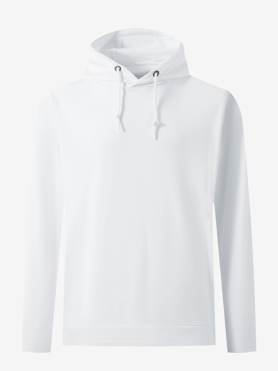 3D front view of the classic heather pullover hoodie in white, simple and relaxed athletic fit.
