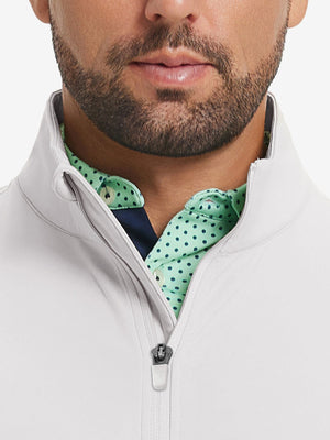 Ultra-Soft Brushed Fleece Lining Quarter Zip Sweatshirt in oyster grey, close-up front view