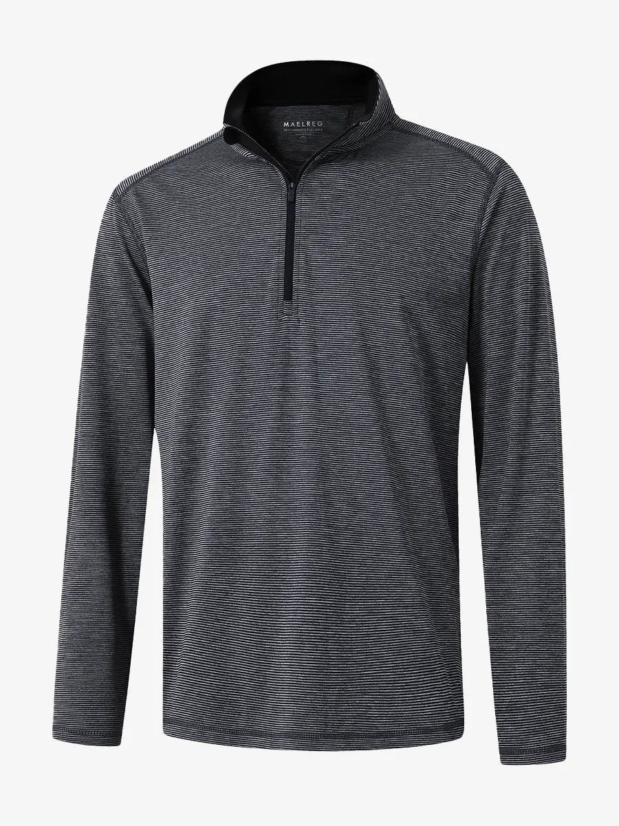3D rendering of the Pinstripe Quarter Zip Pullover showcasing structure and design – BLACK GREY MELANGE
