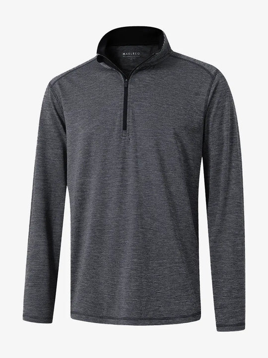 3D rendering of the Pinstripe Quarter Zip Pullover showcasing structure and design – BLACK GREY MELANGE
