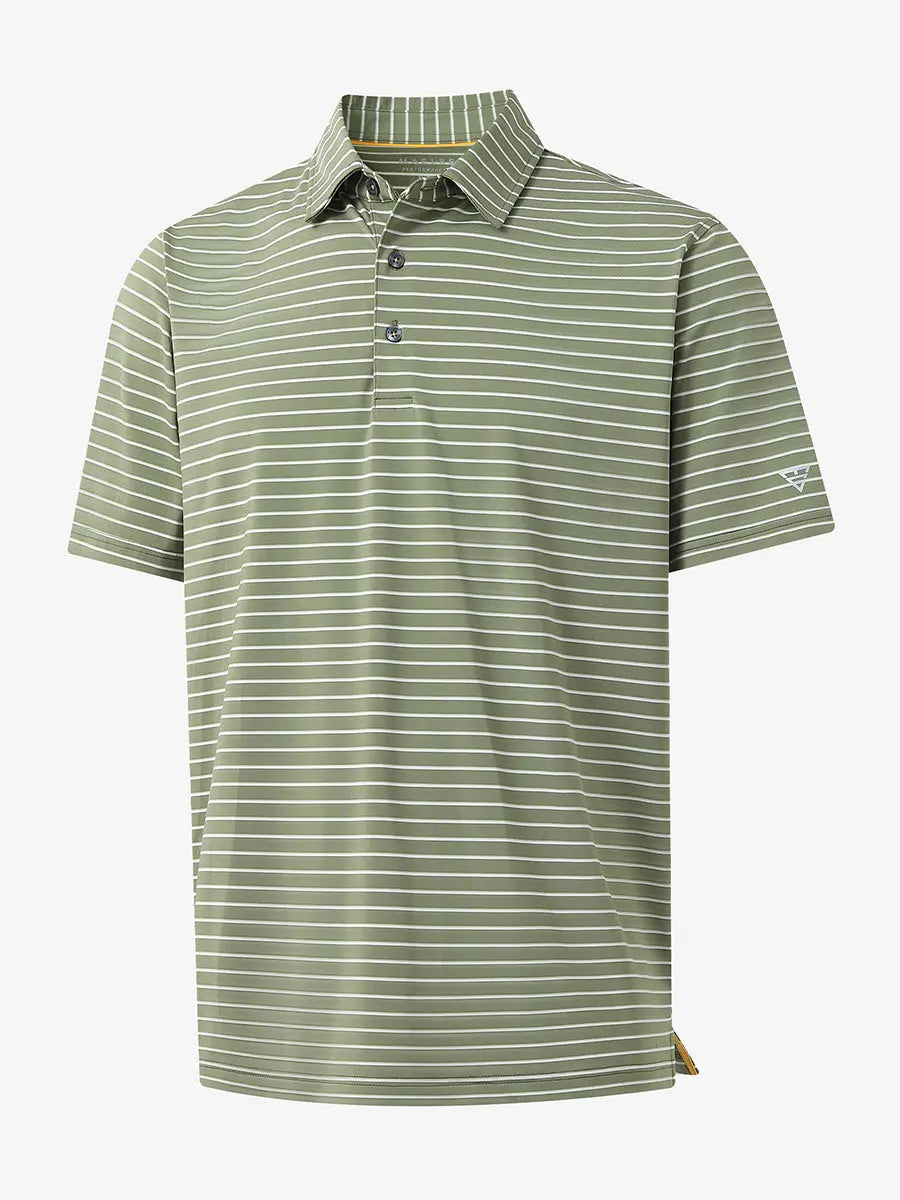 3D display of LIGHT GREEN/WHITE STRIPE Polo showing clean yarn-dyed texture
